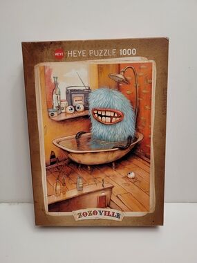 HEYE Puzzle 1000 - Blue Furry Monster in Bathtub Zozoville